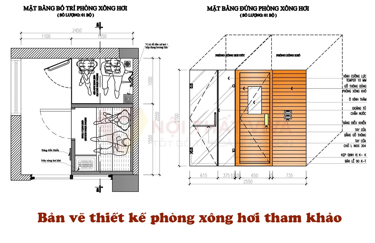 Bản vẽ phòng xông hơi chi tiết tại Nội thất Viva.