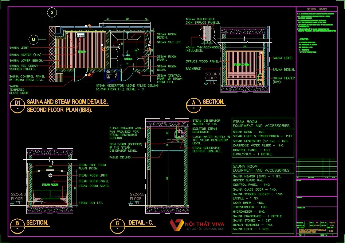 File AutoCad bản vẽ phòng xông hơi chi tiết.