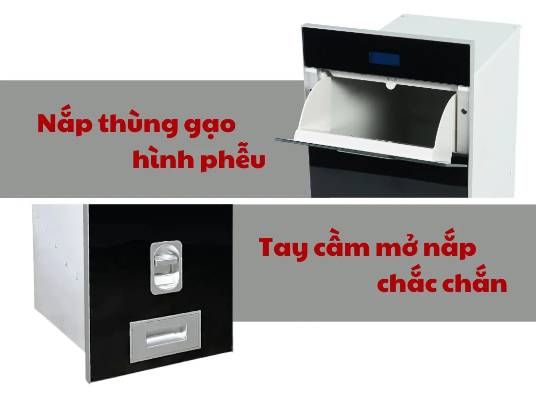 Thùng Gạo Mặt Gương Nút Nhấn 2 Màu Đen/ Trắng Inox 304