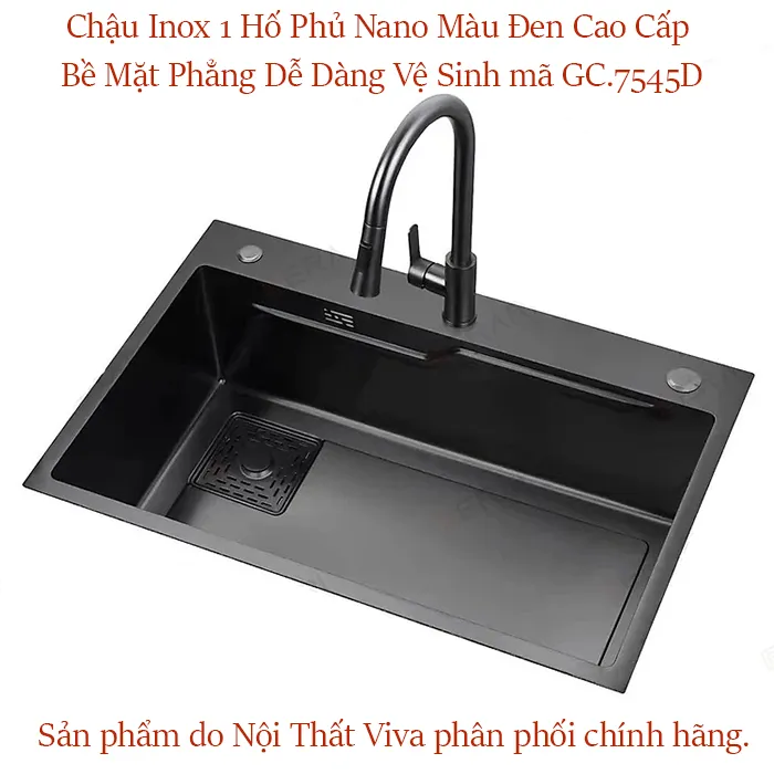 Kích thước chậu inox 1 hố hiện đại, cao cấp mã GC.7545D chi tiết.