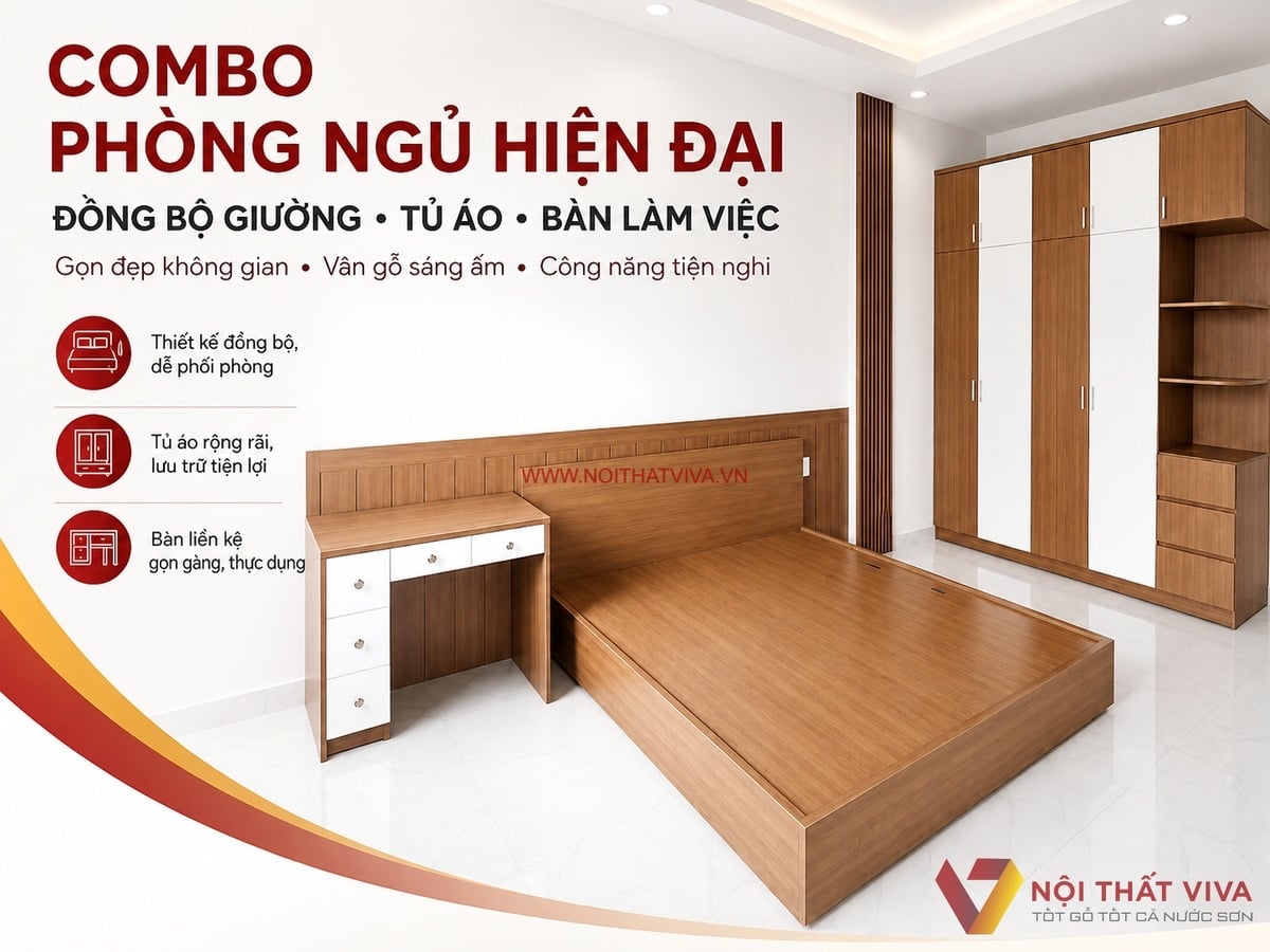 Ảnh chụp tại nh&agrave; kh&aacute;ch: bộ combo nội thất ph&ograve;ng ngủ thực tế.