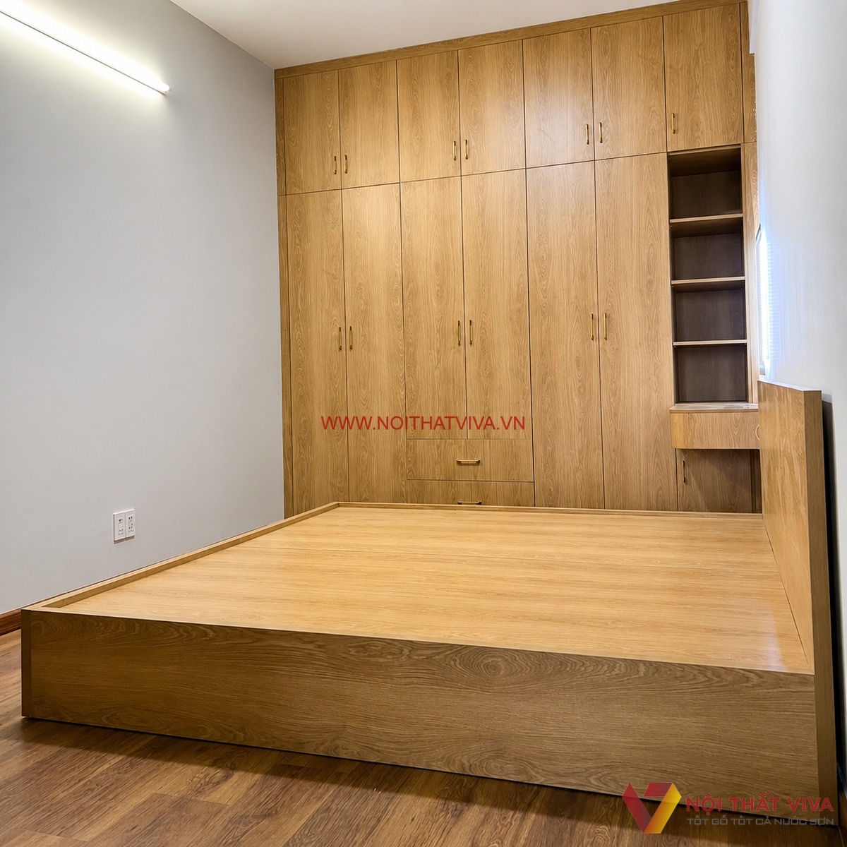 Ảnh chụp tại nh&agrave; kh&aacute;ch: bộ combo nội thất ph&ograve;ng ngủ thực tế.