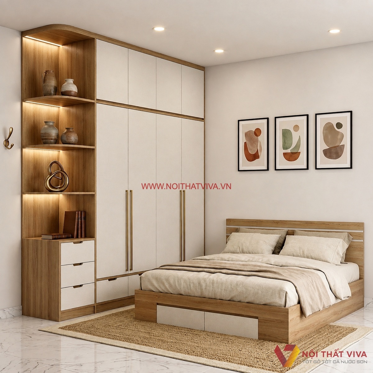 Combo nội thất ph&ograve;ng ngủ bố tr&iacute; h&agrave;i h&ograve;a, c&acirc;n đối