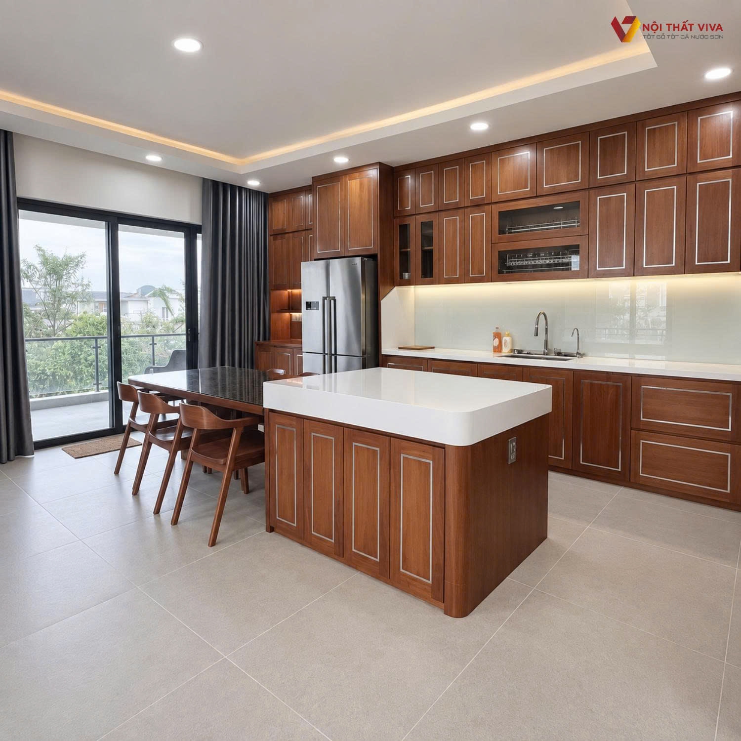 Tủ bếp tr&ecirc;n dưới MDF chống ẩm hiện đại