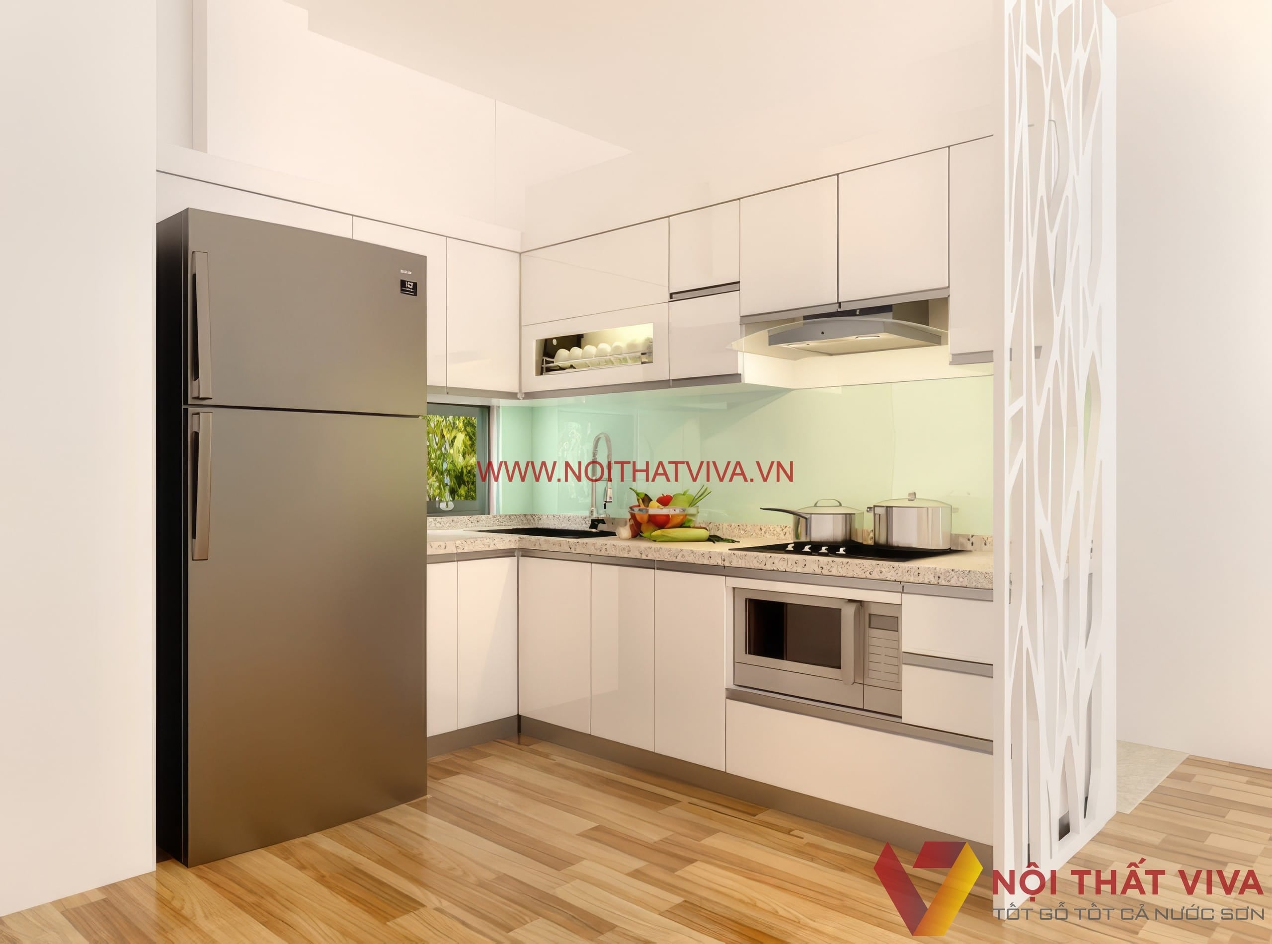 Combo 15-20 triệu: tủ bếp MDF c&aacute;nh trắng