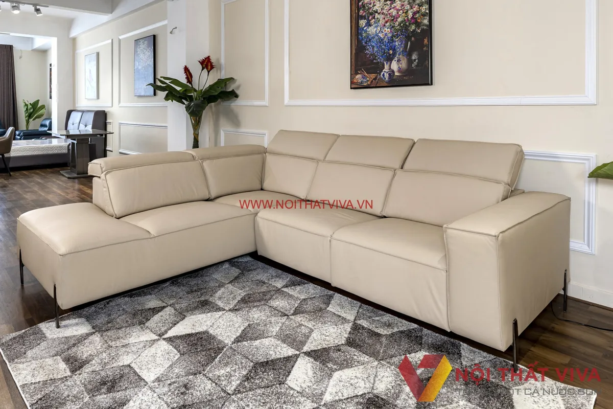 Ghế Sofa Da Chữ L Phòng Khách Phong Cách Đơn Giản Tinh Tế