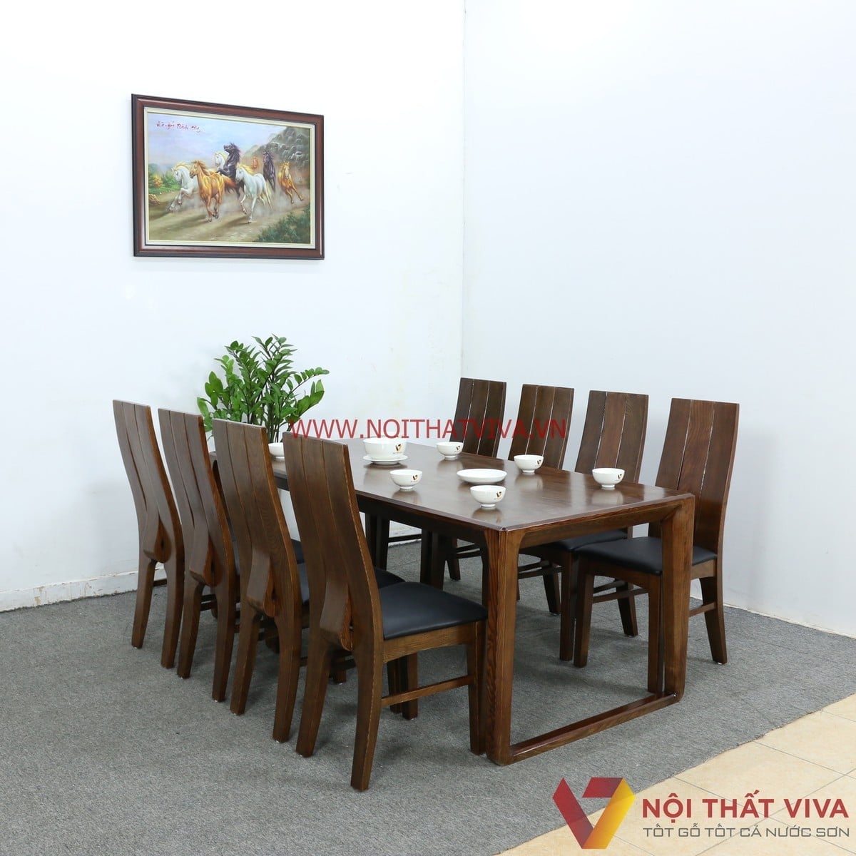 Bộ b&agrave;n ăn 8 ghế gỗ sồi cho nh&agrave; phố rộng