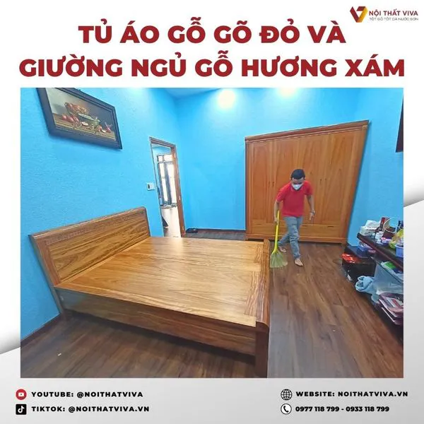 Giao Lắp Tủ Quần Áo Gỗ Gõ Đỏ 4 Cánh Và Giường Ngủ Gỗ Hương Xám