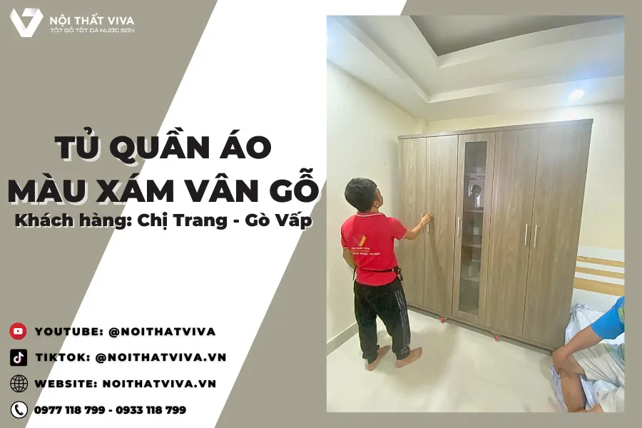 Giao Lắp Tủ Quần Áo Ván Công Nghiệp Màu Xám 