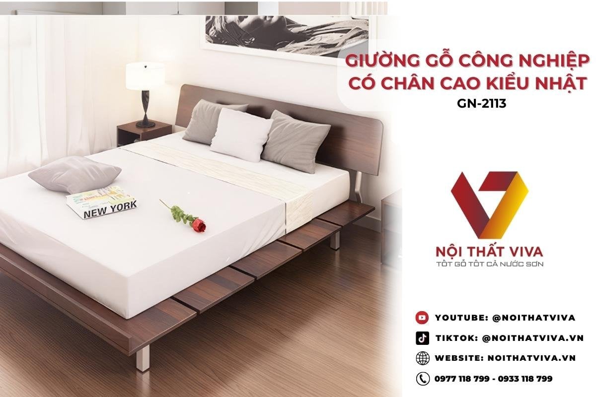 Giường Gỗ Công Nghiệp Có Chân Cao Kiểu Nhật Đơn Giản Hiện Đại Giá Rẻ