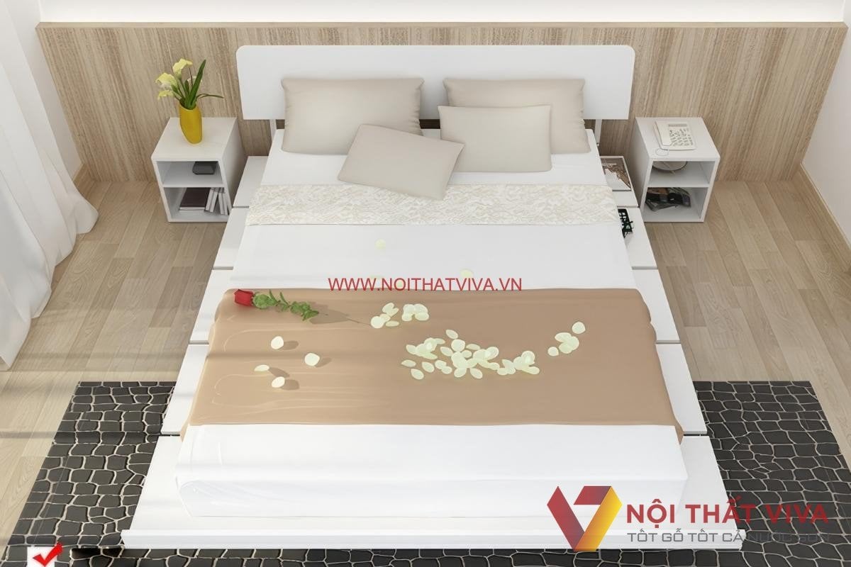 Giường Gỗ Công Nghiệp Có Chân Cao Kiểu Nhật Đơn Giản Hiện Đại Giá Rẻ