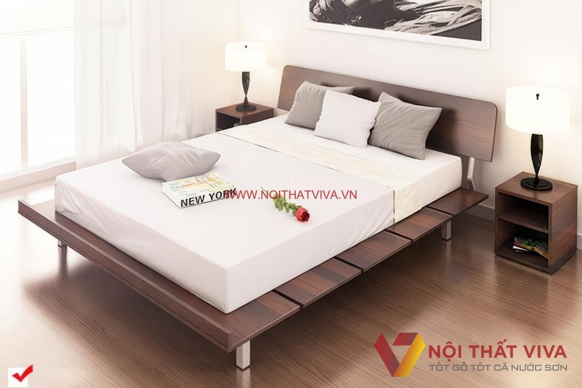 Giường Gỗ Công Nghiệp Có Chân Cao Kiểu Nhật Đơn Giản Hiện Đại Giá Rẻ