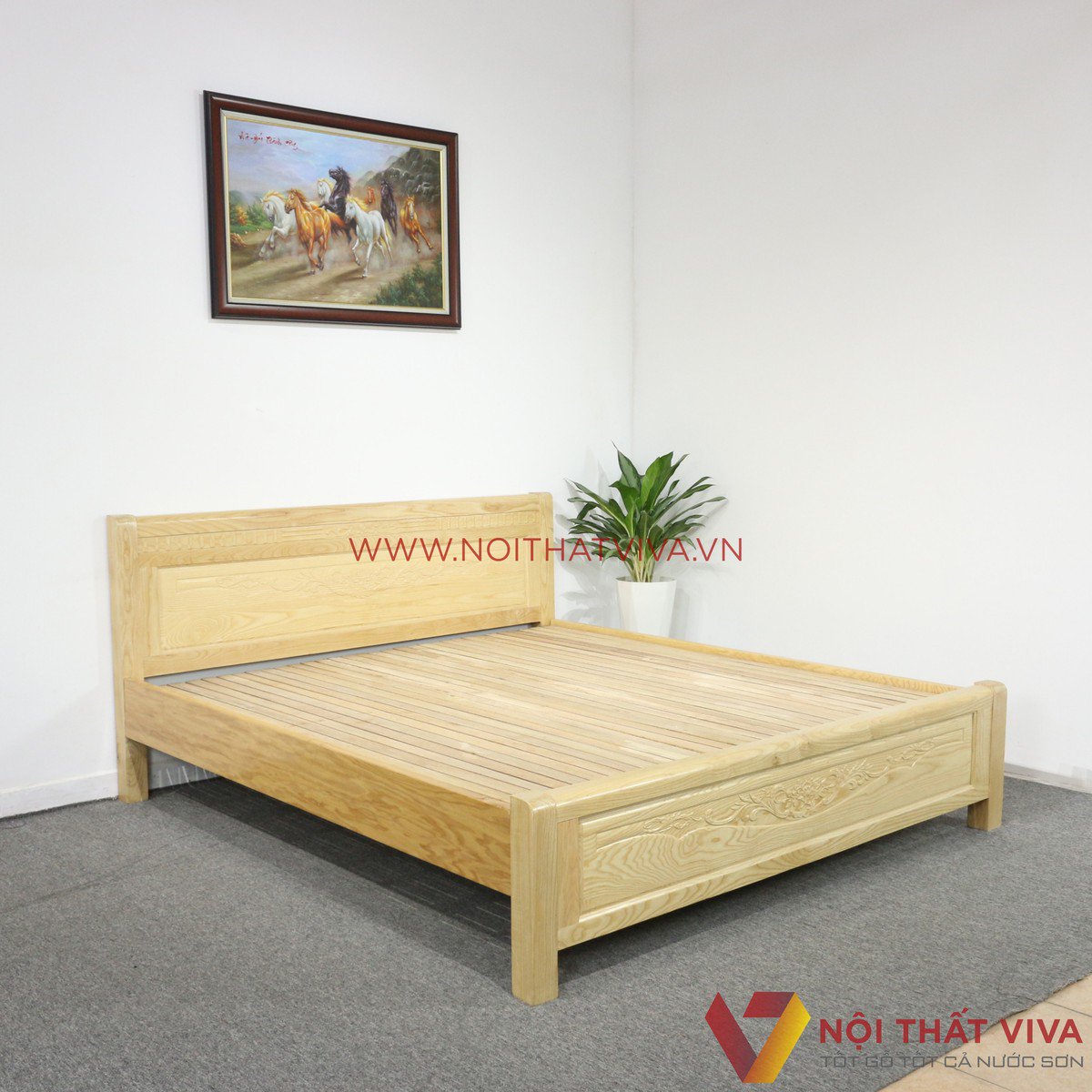 Mẫu giường ngủ gỗ chân cao cổ điển đẹp tại Nội thất Viva.