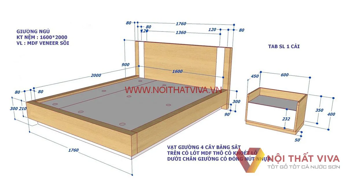​​​​​​​Hình ảnh mẫu thiết kế giường ngủ hiện đại kèm tủ đầu giường chi tiết gửi khách hàng.