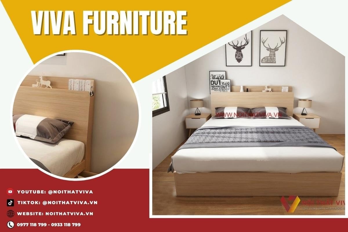 Giường Ngủ Hiện Đại Gỗ Công Nghiệp MDF Melamine Màu Vàng Vân Gỗ Giá Rẻ