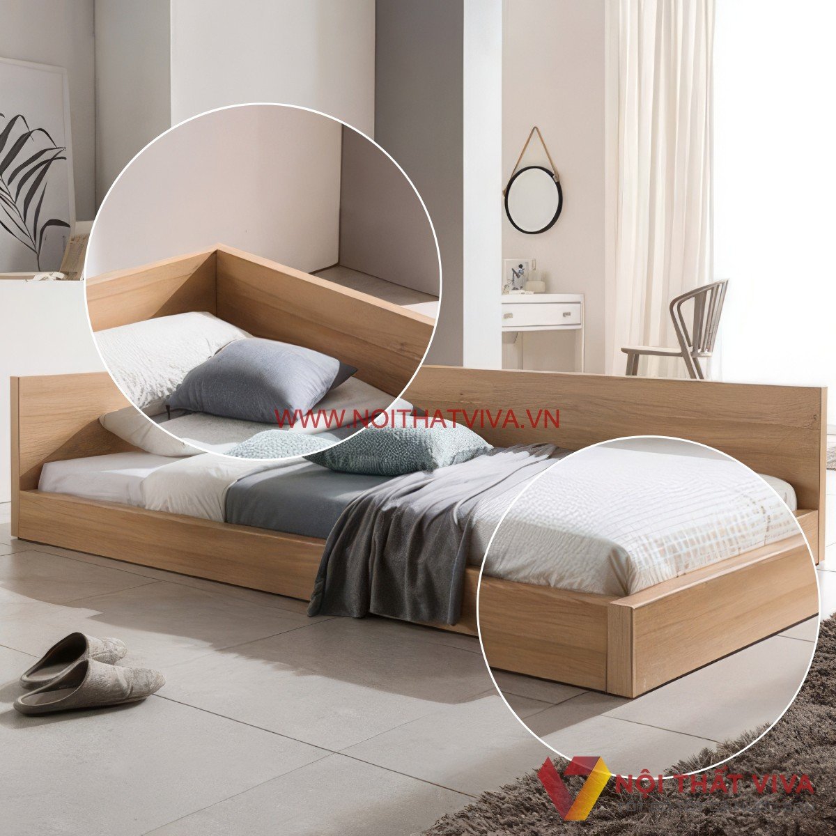 Giường Ngủ Kiểu Mới Tối Giản Gỗ MDF Melamine Màu Vàng Đẹp Giá Rẻ