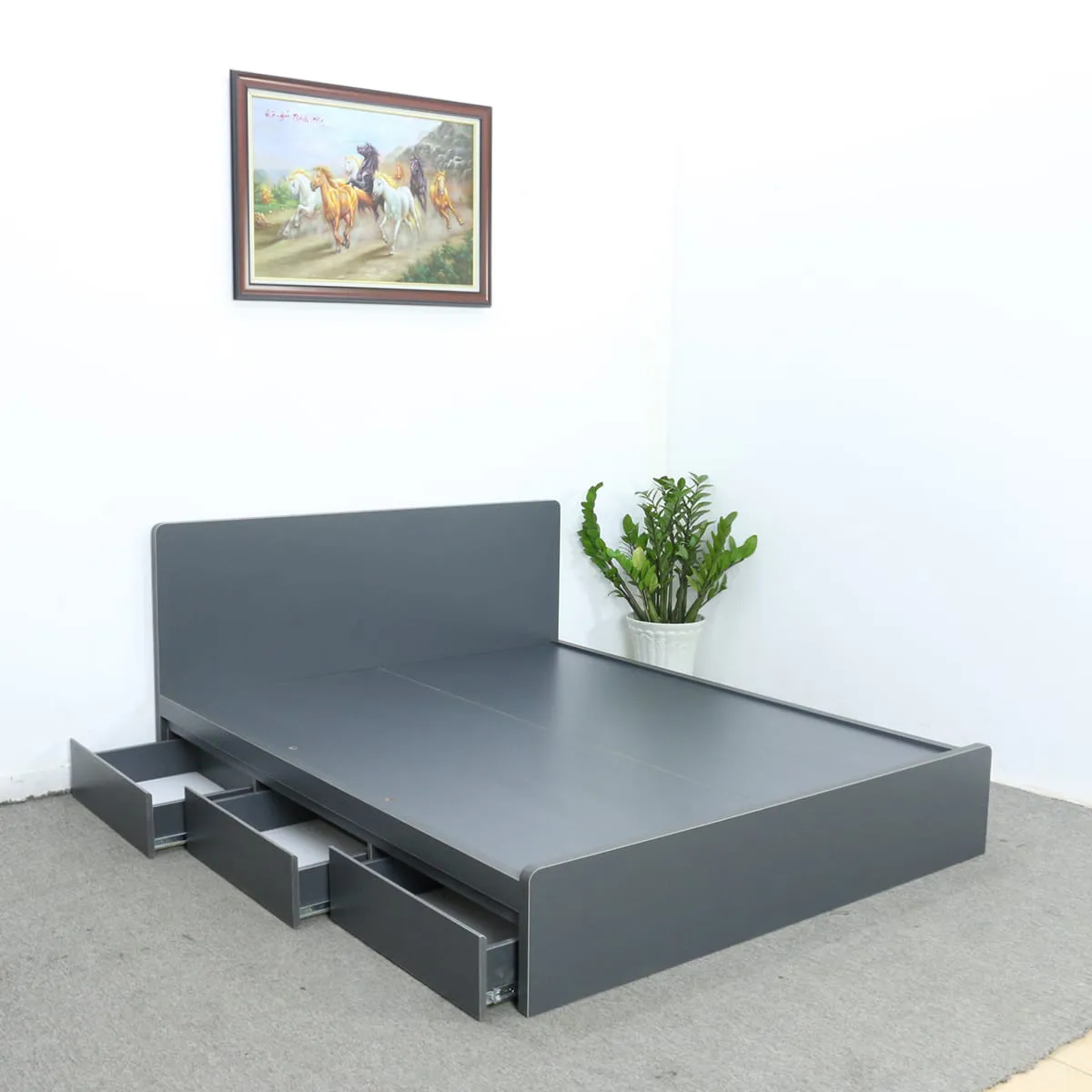 Giường Ngủ Màu Xanh Đen Gỗ MDF 3 Hộc Kéo Đẹp Sang Trọng Cá Tính