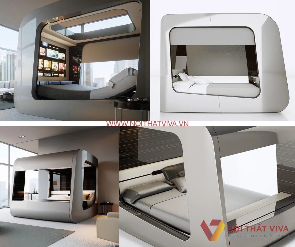 Mẫu giường ngủ thông minh hiện đại kỹ thuật số tiên tiến.