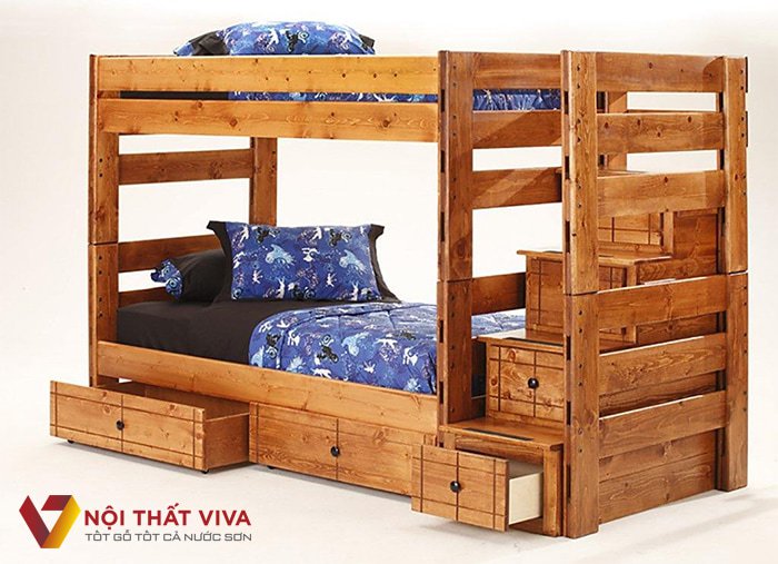 Giường tầng gỗ đẹp có ngăn chứa đồ chắc chắn, tiết kiệm diện tích.