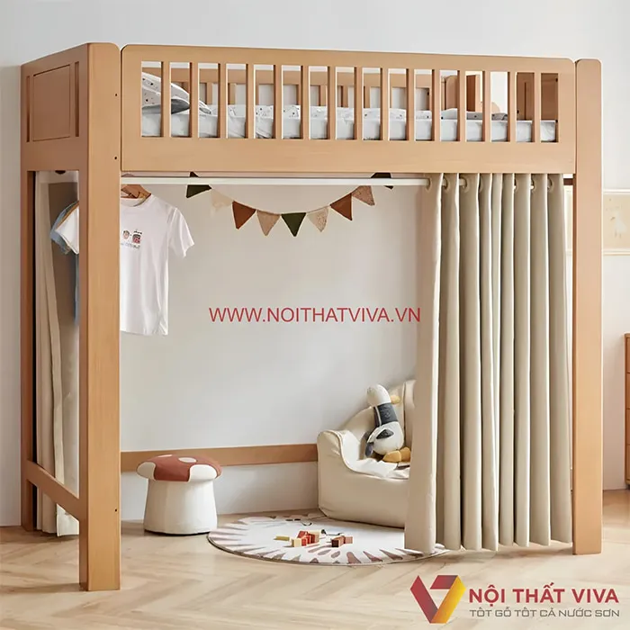Mẫu giường tầng trẻ em gỗ tự nhiên cao cấp đẹp, hiện đại, giá rẻ tại Nội thất Viva.