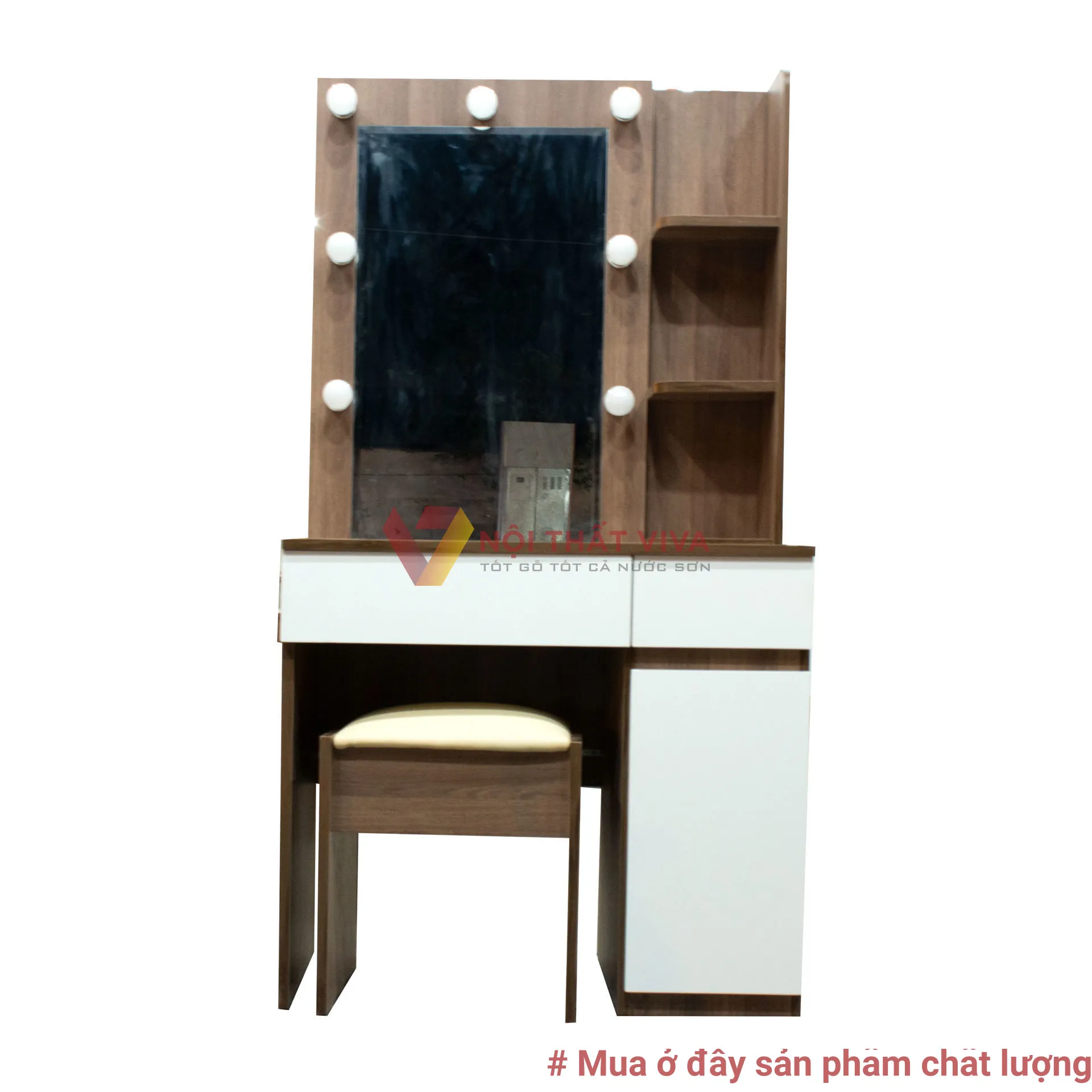 Bàn Phấn Gỗ Mdf Phủ Melamine Màu Nâu Phối Trắng Có Đèn