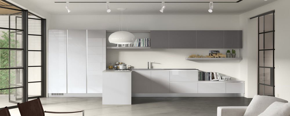 Tủ bếp Acrylic có thiết kế đơn giản và màu sắc tươi sáng