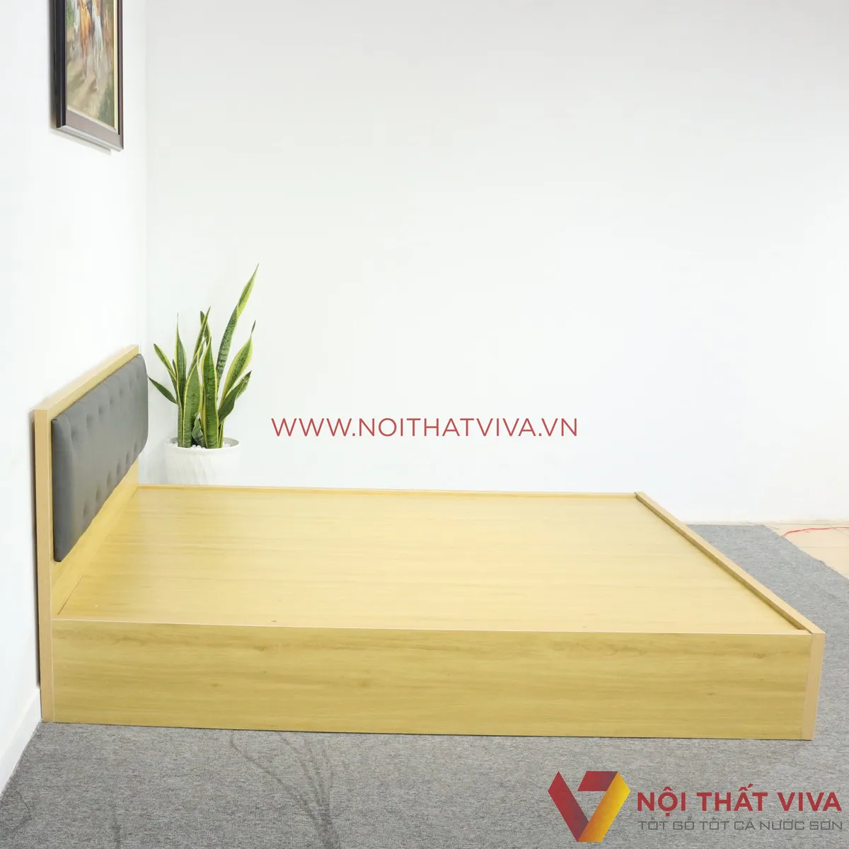 Giường Mdf Melamine Bọc Nệm Hiện Đại Màu Vàng