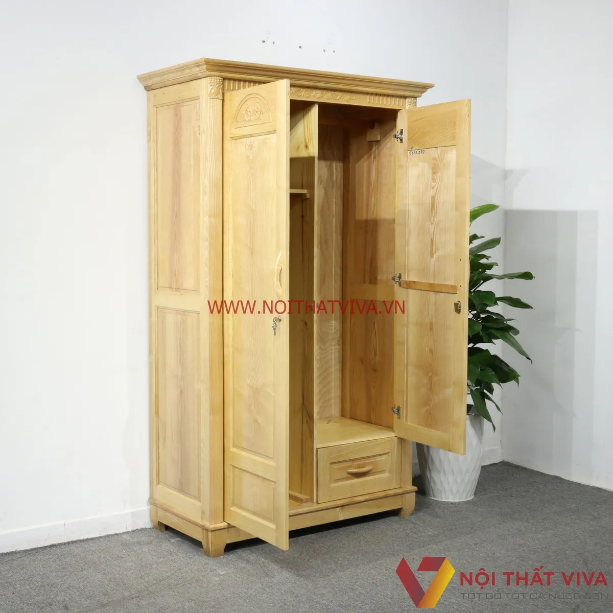 Tủ Quần Áo Gỗ Sồi 2 Cánh Tự Nhiên Đẹp Giá Rẻ