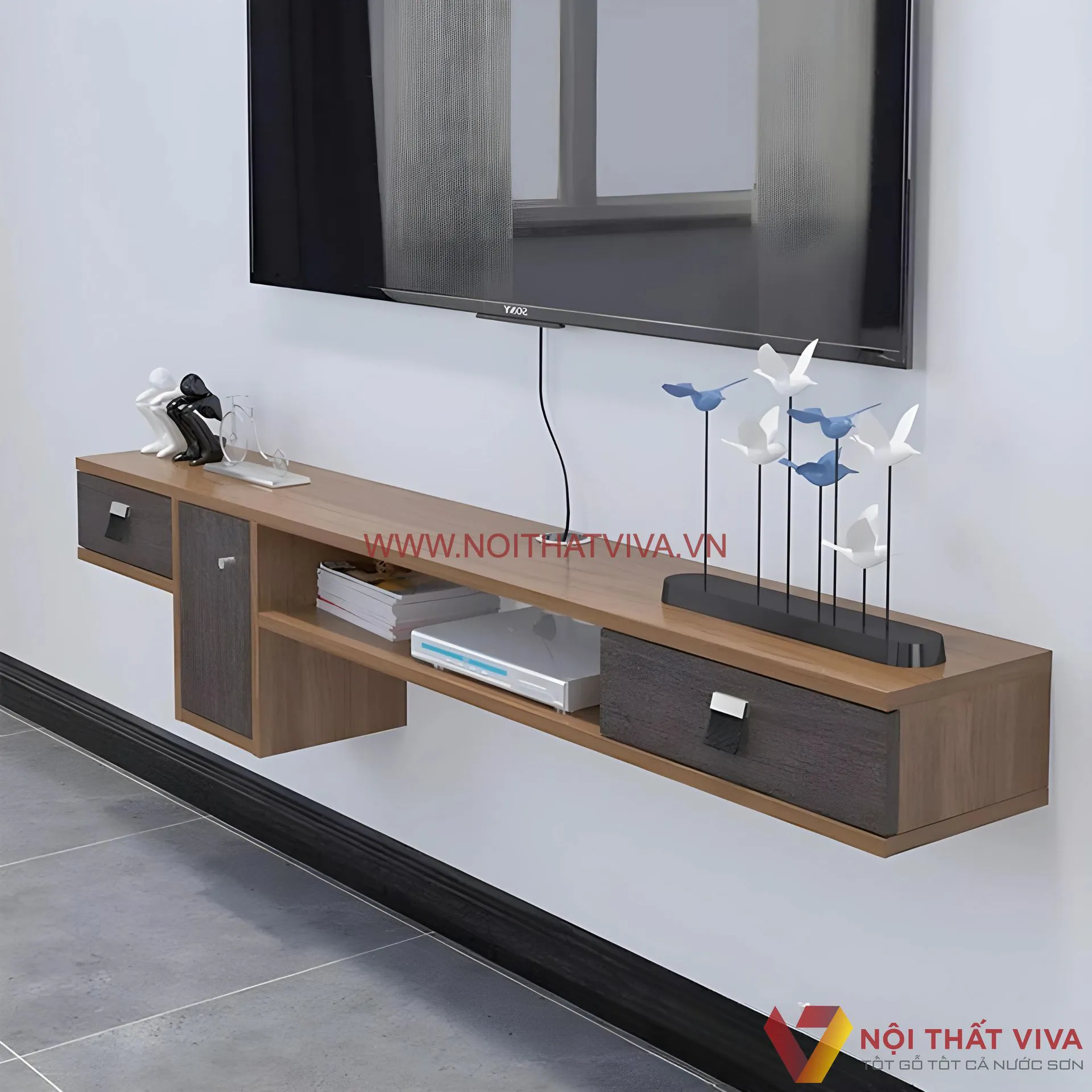 Kệ Tivi Treo Tường Gỗ Công Nghiệp MDF Phủ Melamine Cho Phòng Khách