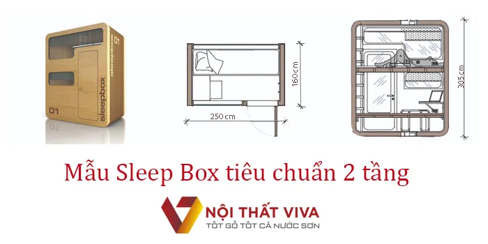 Mẫu Sleep Box hộp ngủ 2 tầng linh họa cho 1 người sử dụng.