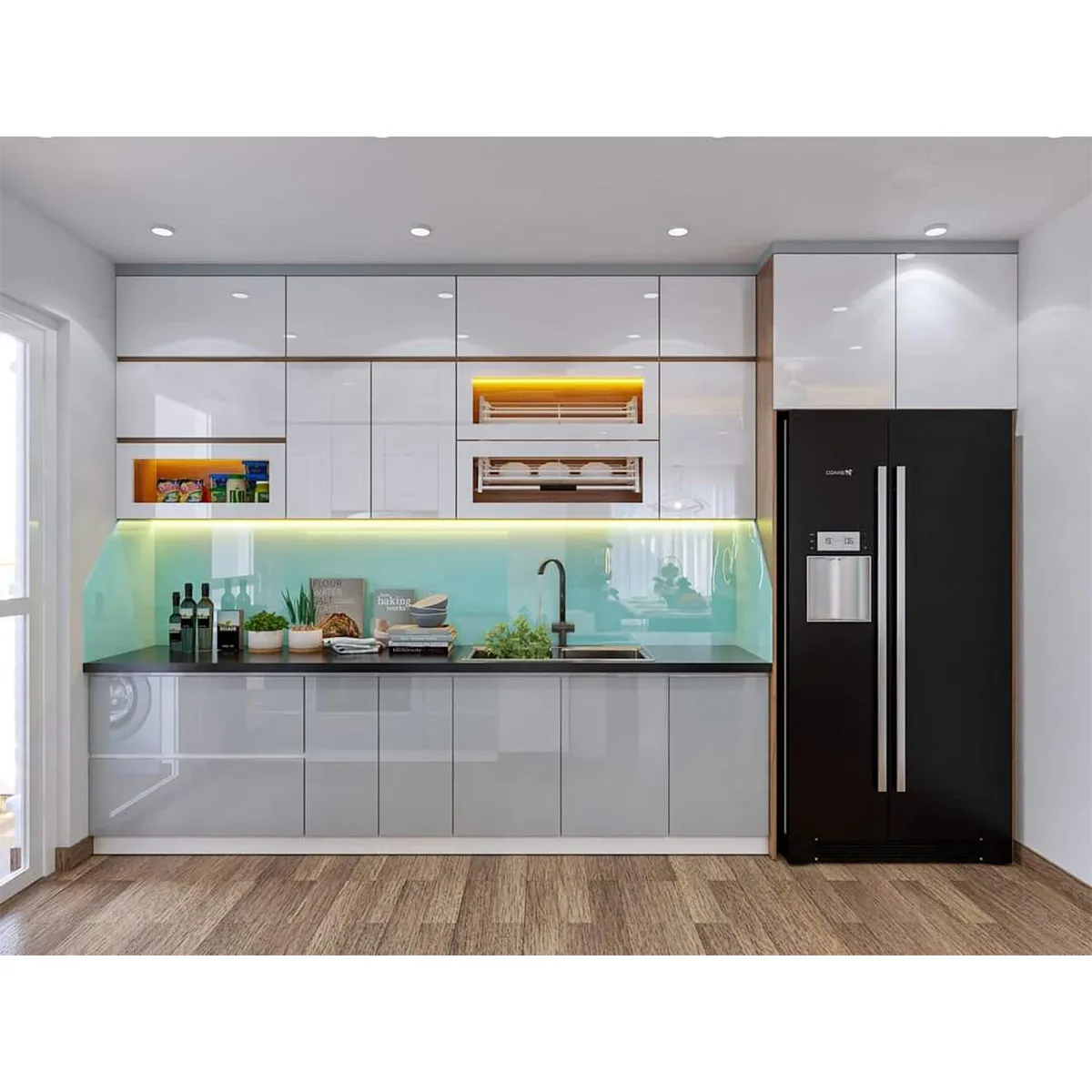 Mẫu Bếp Chữ I Acrylic Bóng Gương Đẹp Hiện Đại