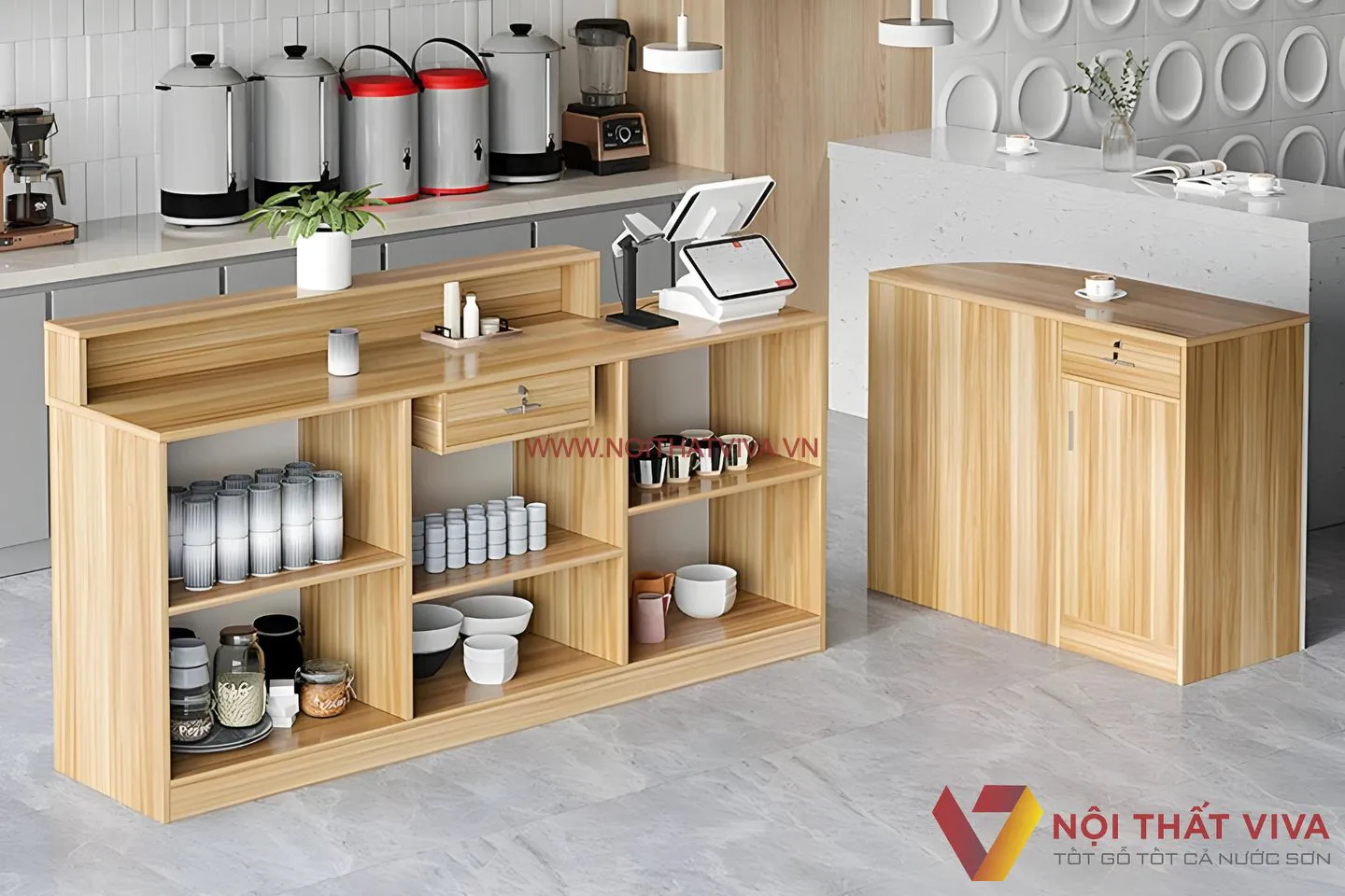 Mẫu Quầy Tính Tiền Đẹp Cho Quán Cafe Chất Liệu MDF Melamine Hiện Đại