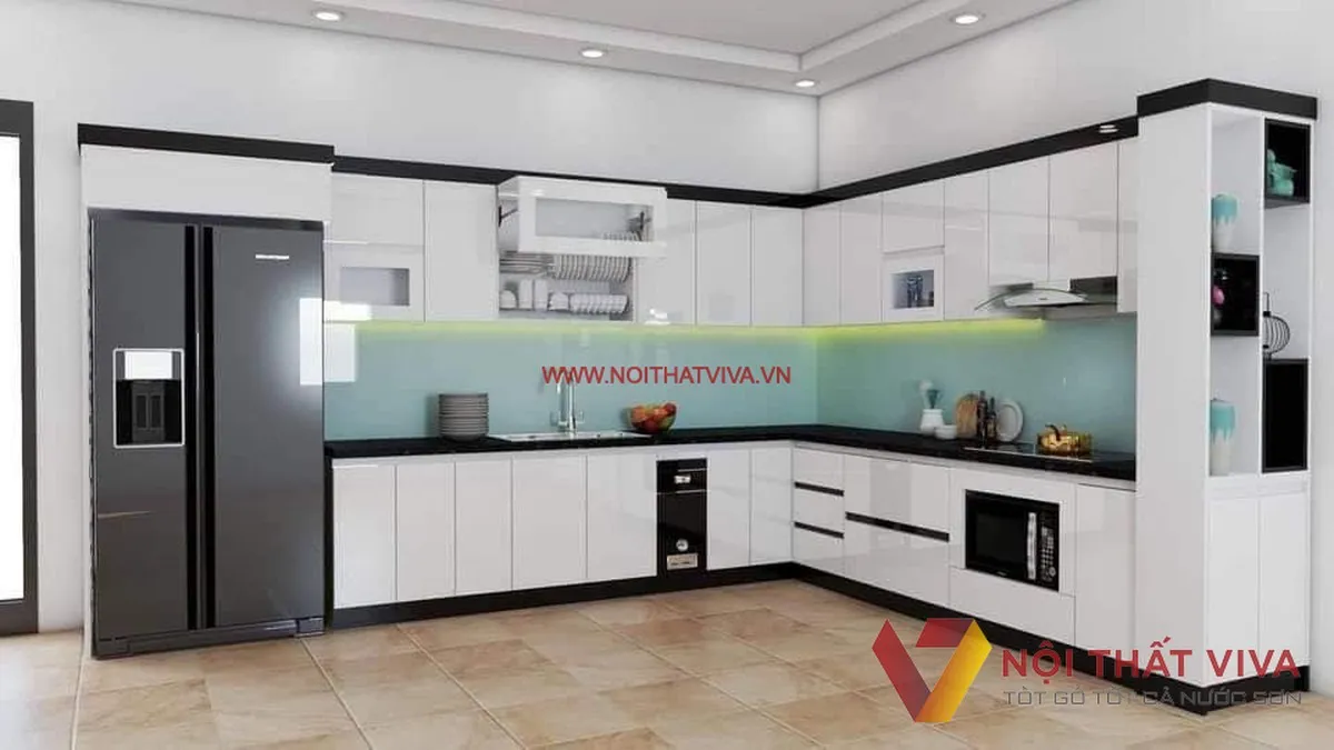 Mẫu Tủ Bếp Acrylic Màu Trắng Gỗ Mdf Đẹp Hiện Đại