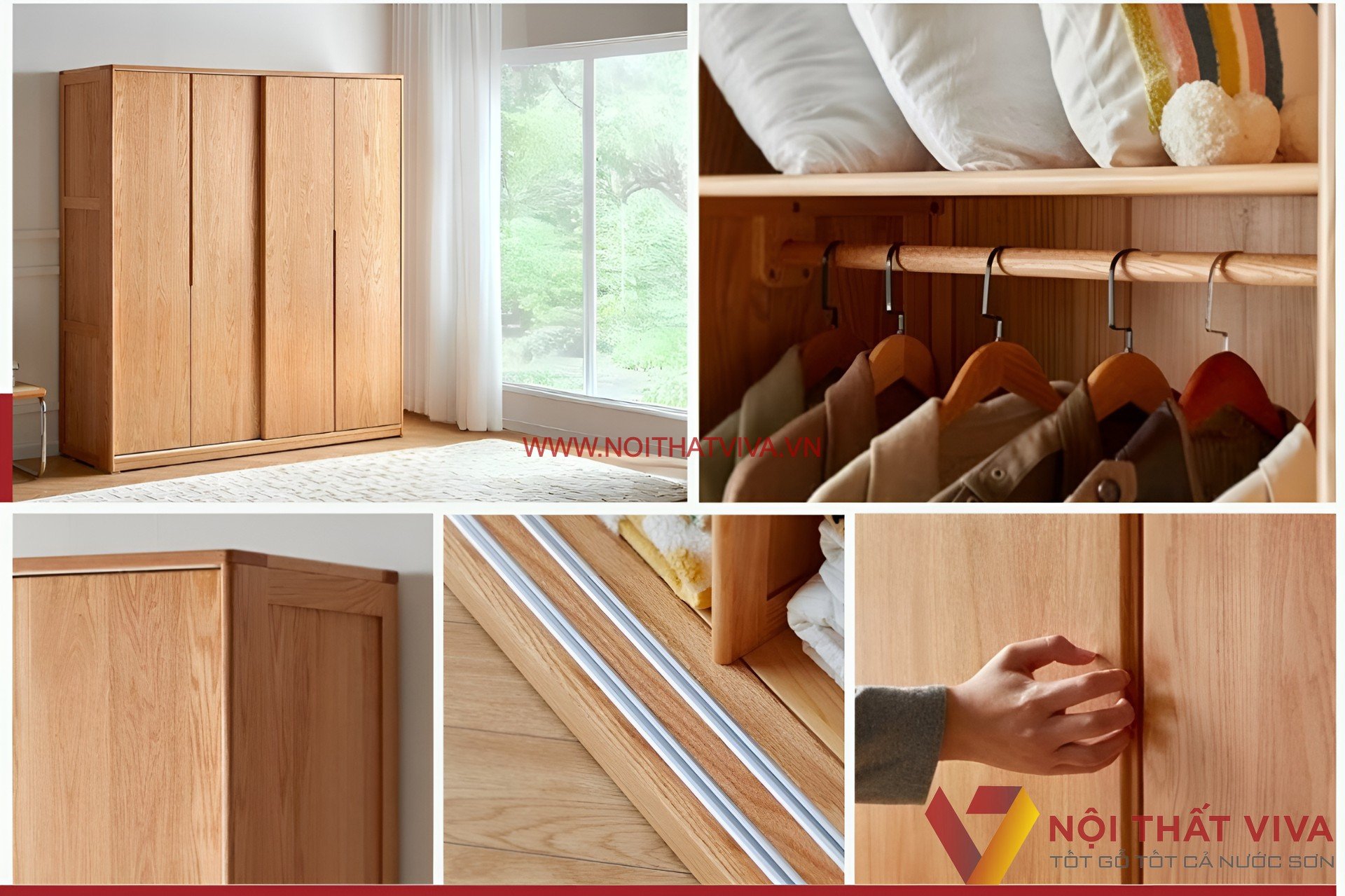 Mẫu Tủ Quần Áo Đẹp Hiện Đại Bằng Gỗ Sồi Cao Kịch Trần Cánh Lùa