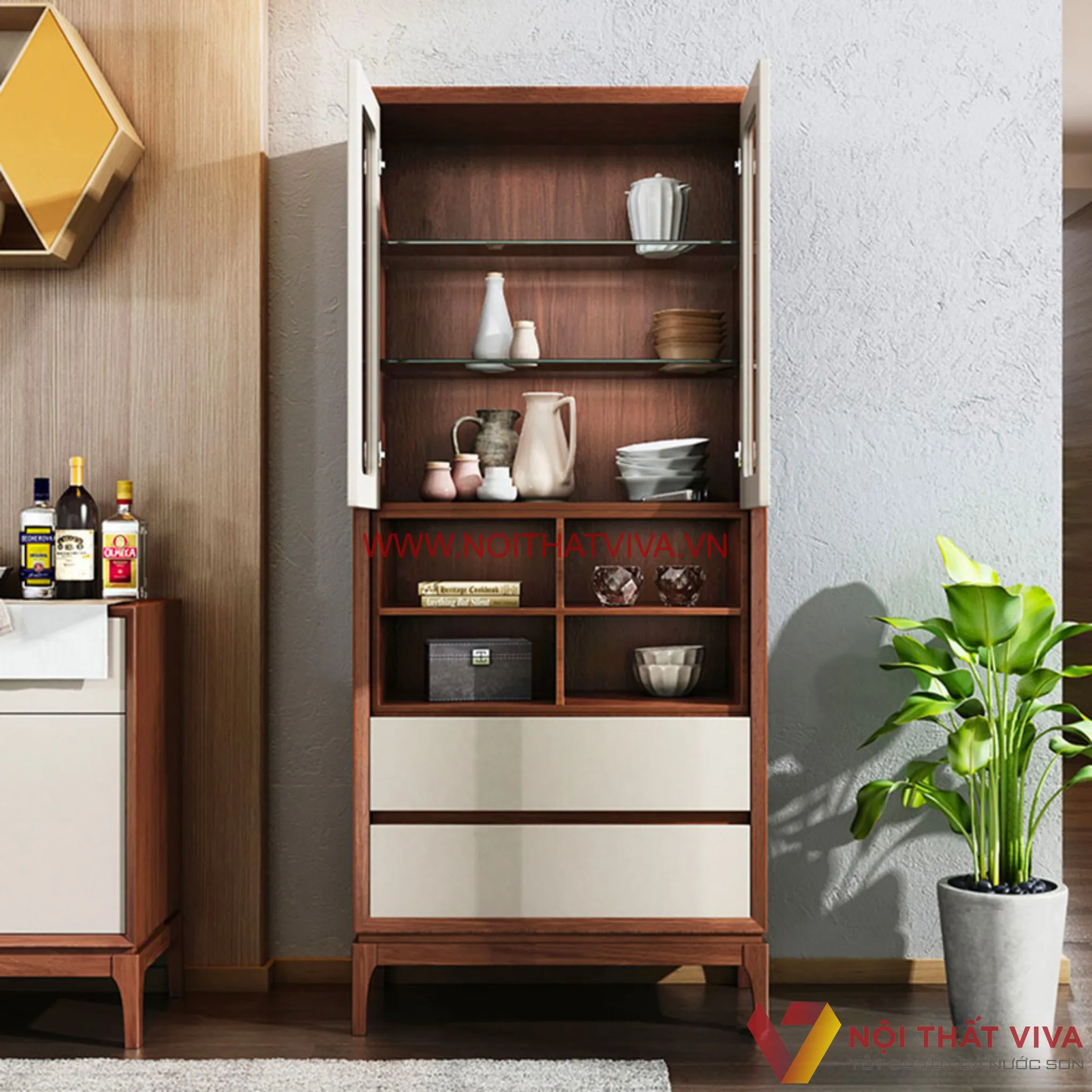 Mẫu Tủ Rượu Bằng Gỗ Công Nghiệp MDF Phủ Melamine Thiết Kế Hiện Đại