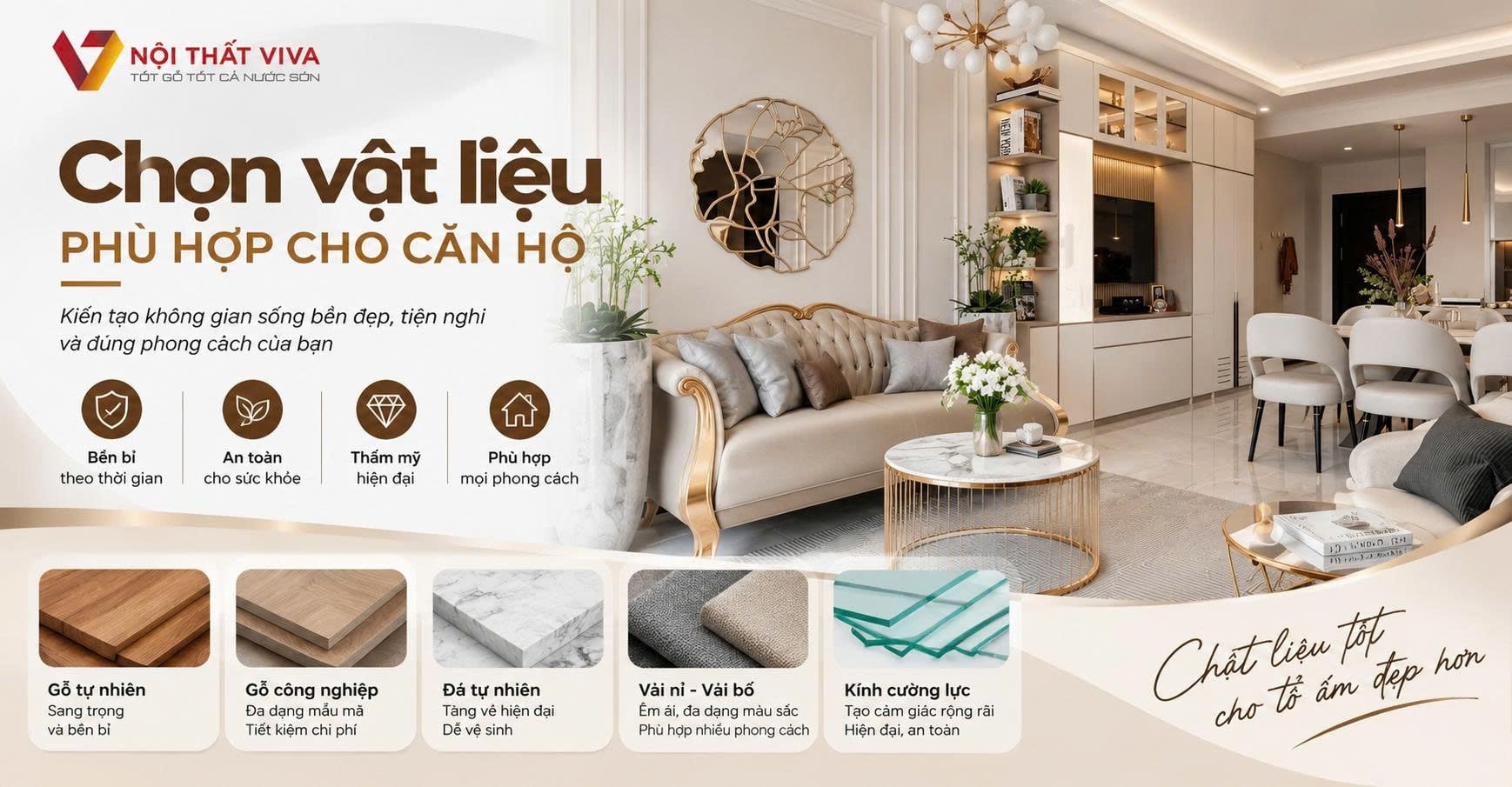 Chất liệu nội thất chung cư phổ biến
