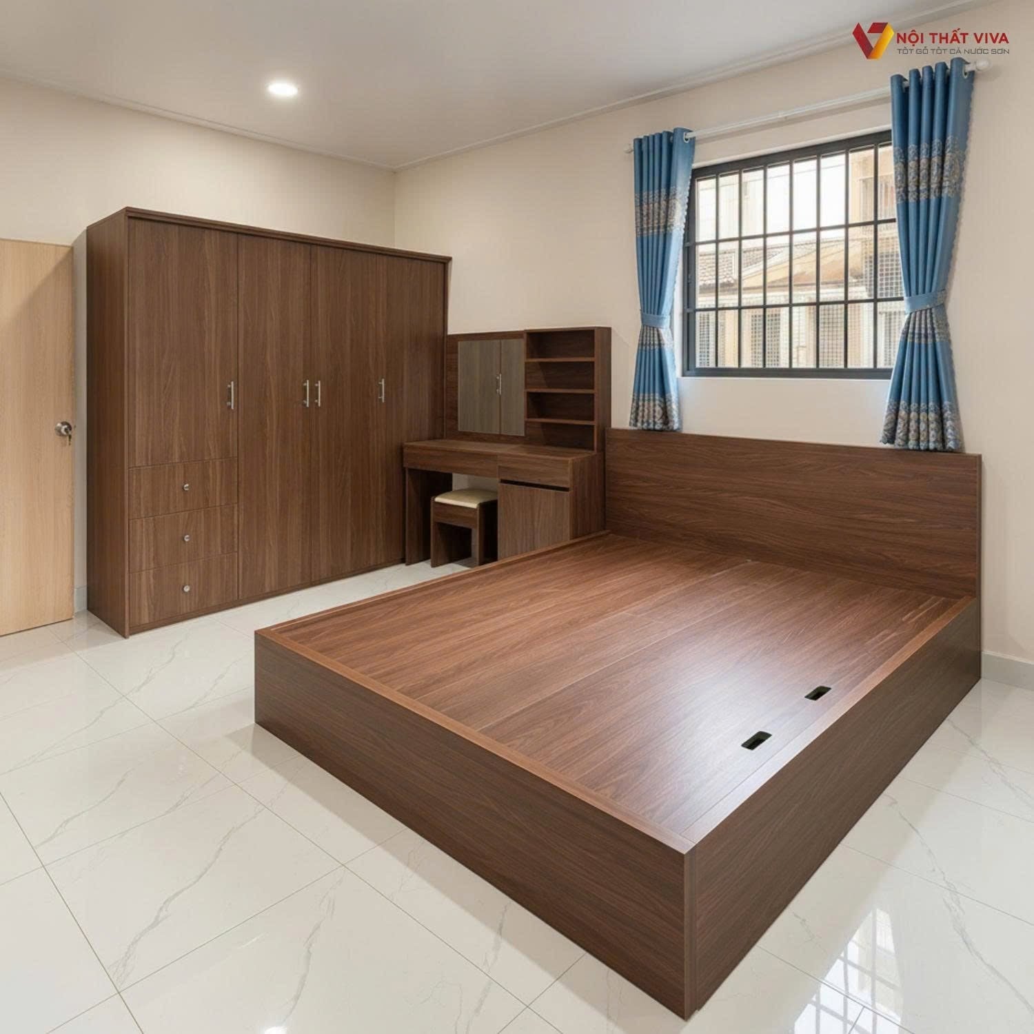 Bộ combo ph&ograve;ng ngủ gỗ MDF v&acirc;n gỗ