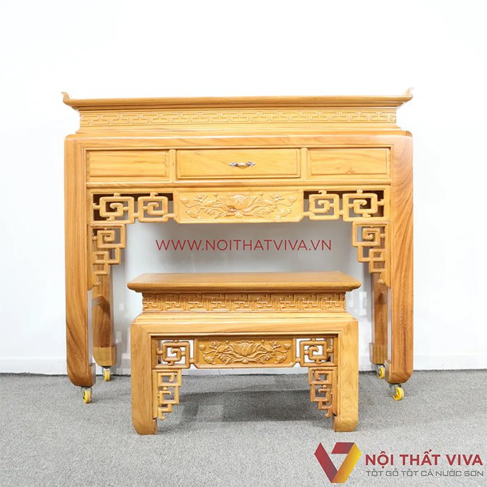 Bộ bàn thờ gia tiên gỗ đỏ đẹp, giá rẻ, chất lượng tại Nội thất Viva.
