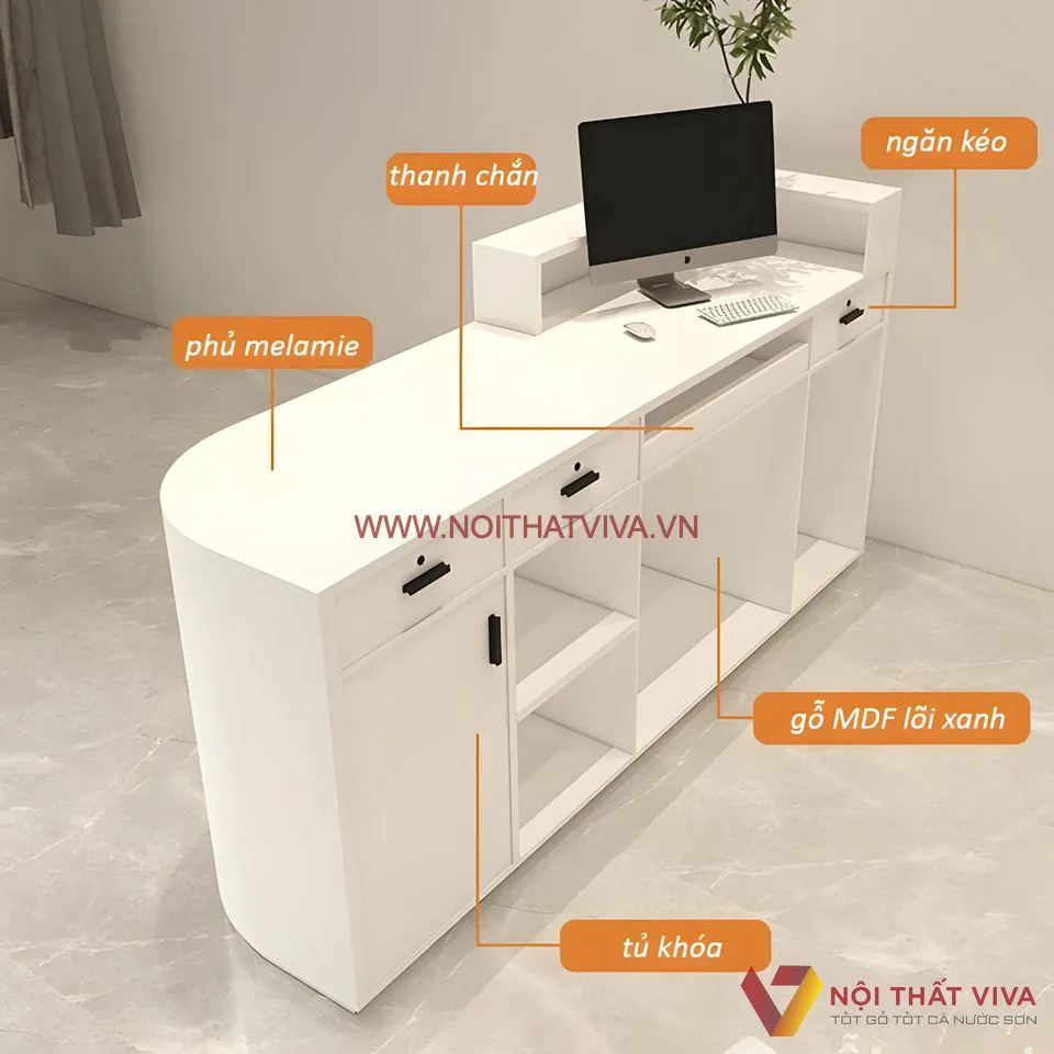 Quầy Lễ Tân Nhỏ Gọn Thiết Kế Bo Góc Sang Trọng Chất Liệu MDF Hiện Đại