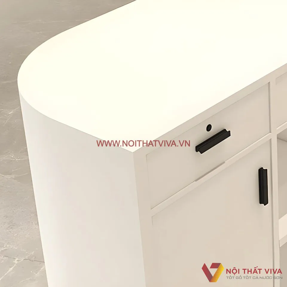 Quầy Lễ Tân Nhỏ Gọn Thiết Kế Bo Góc Sang Trọng Chất Liệu MDF Hiện Đại