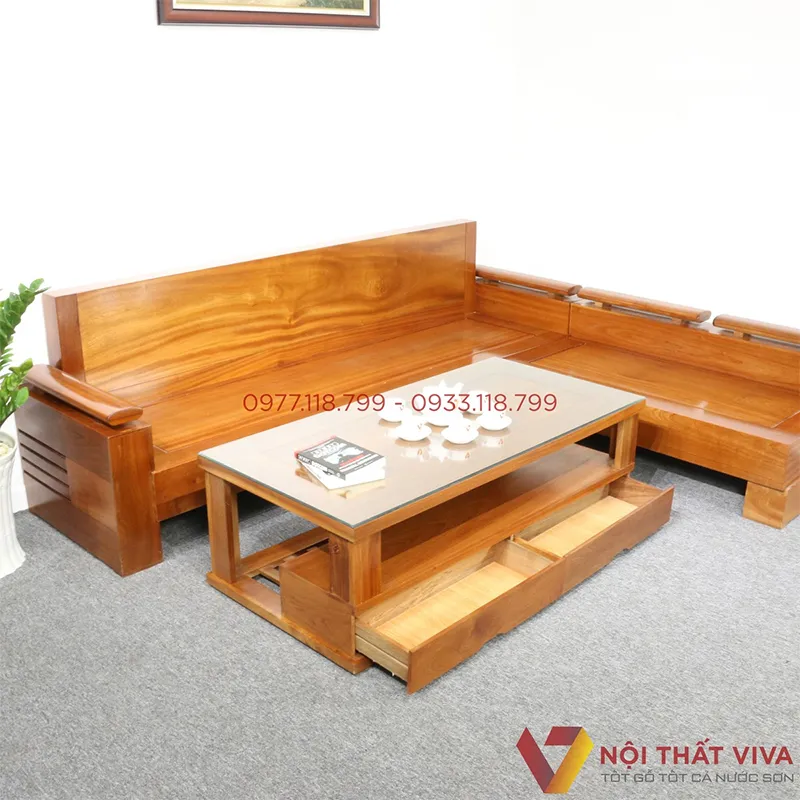 Mẫu sofa gỗ chữ L đẹp lịch sự, giá tốt tại Nội thất Viva.
