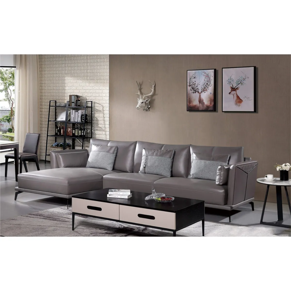 Sofa Da Đẹp Sang Trọng Màu Xám Hình Chữ L Lịch Lãm Hiện Đại