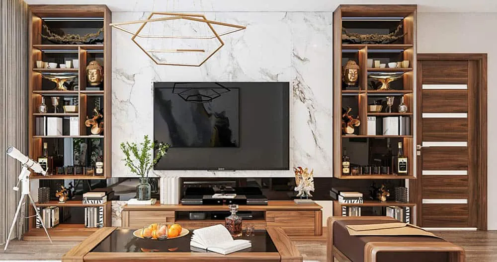 Tạo điểm nhấn ấn tượng với những mẫu kệ tủ trang trí phòng khách độc đáo