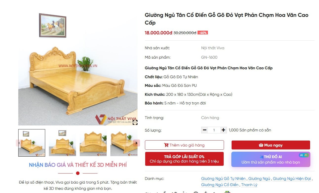 Giường ngủ thanh l&yacute; h&agrave;ng trưng b&agrave;y gi&aacute; tốt tại Nội thất Viva