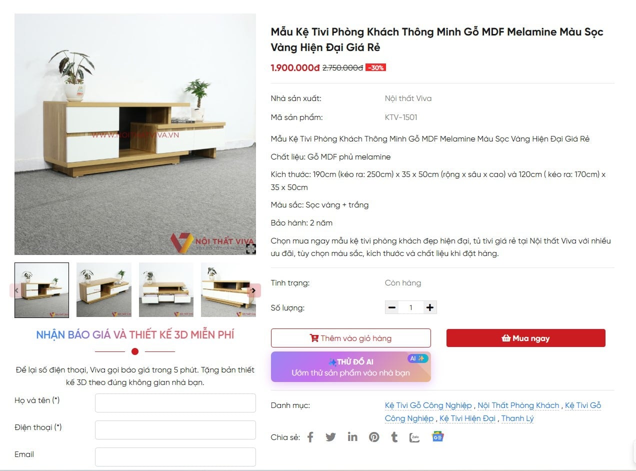 Kệ tivi thanh l&yacute; h&agrave;ng trưng b&agrave;y gi&aacute; tốt tại Nội thất Viva