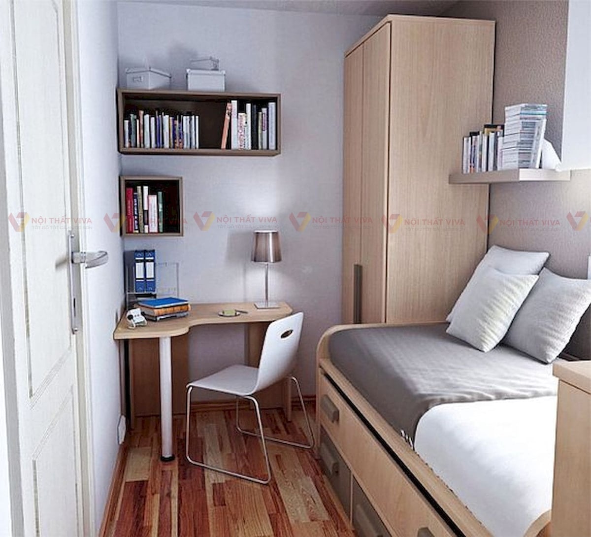 Mẫu thiết kế nội thất ph&ograve;ng ngủ 10m2 đẹp, gọn g&agrave;ng.