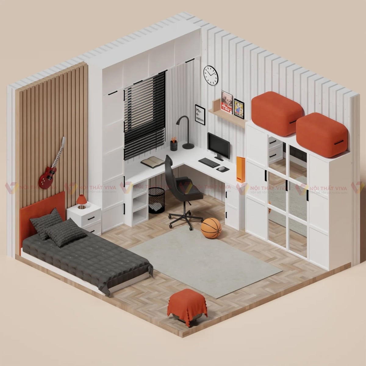 Bản thiết kế ph&ograve;ng ngủ nhỏ 3D chất lượng cao.