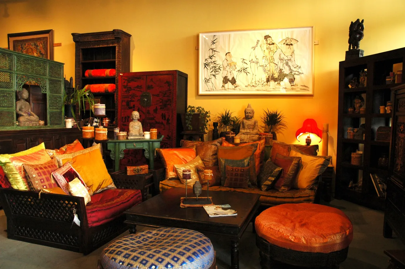 bàn ghế gỗ kết hợp sofa