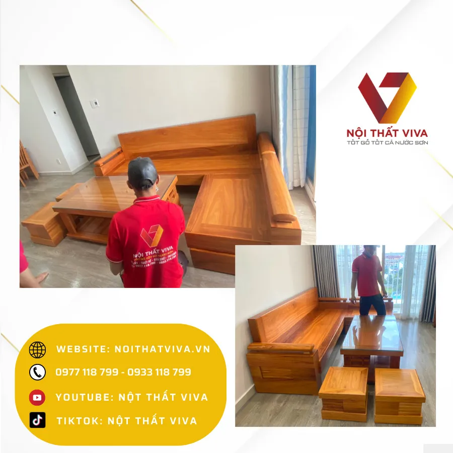 bàn ghế gỗ kết hợp sofa