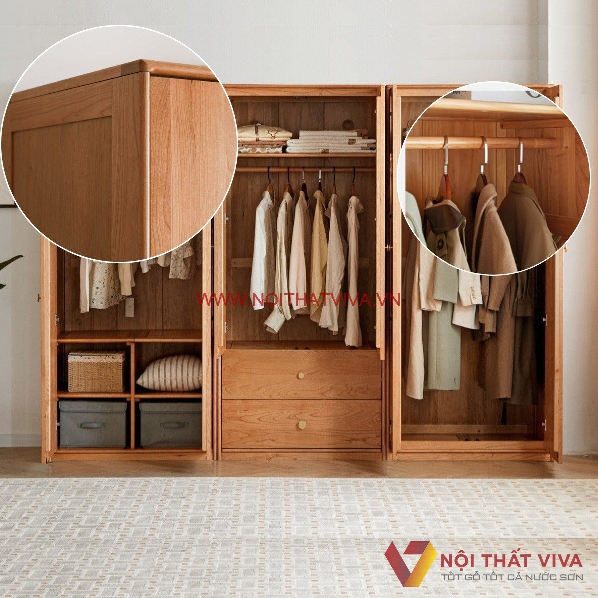 Tủ Áo Gỗ Tự Nhiên Kích Thước Lớn Màu Nâu Cao Cấp Hiện Đại